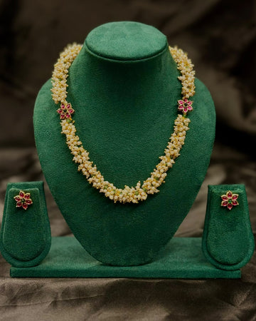 Pink Green Pearl Necklace Set | ONK307