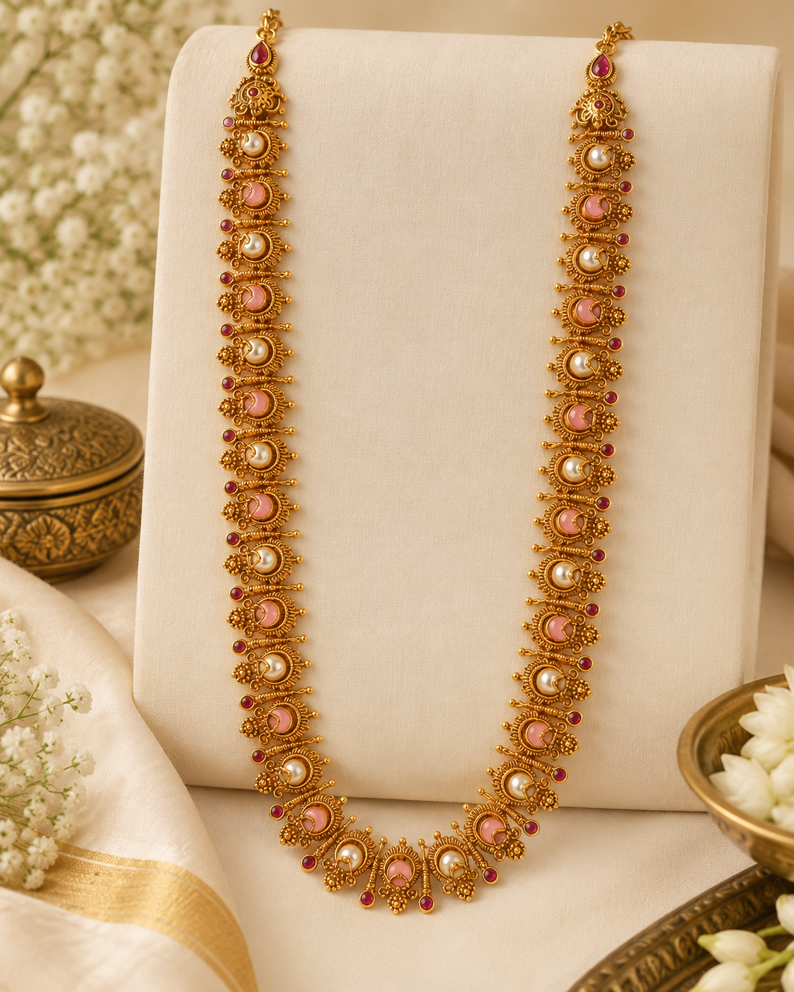 Pink Pearl Long Chain Set | ONK308