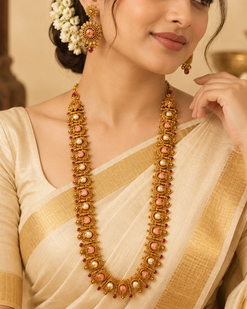 Pink Pearl Long Chain Set | ONK308