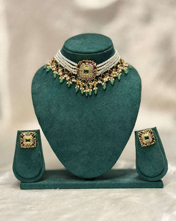 Pearl Choker Necklace Set with Earrings | ONK312