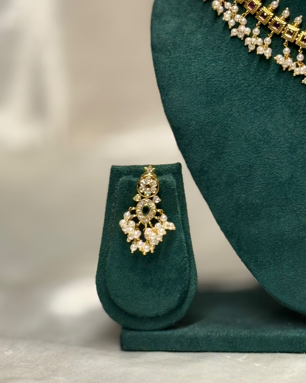 Pearl Drop Gold-Tone Ruby  Necklace Set | ONK313