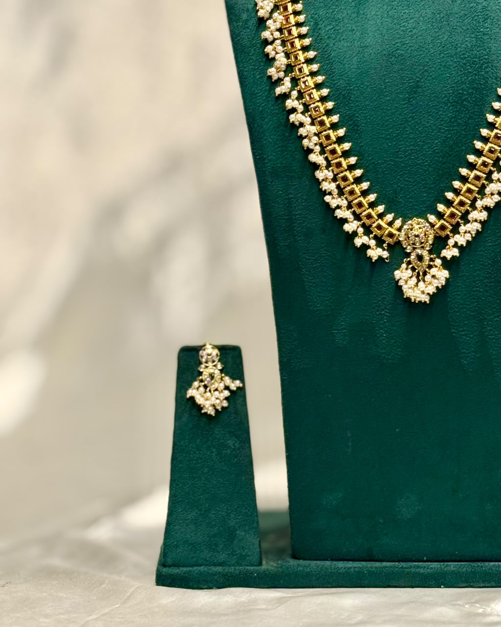 Pearl Fringe Long Necklace Set  | ONK314