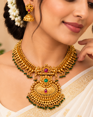 Ruby Green Temple Necklace Set | ONK320