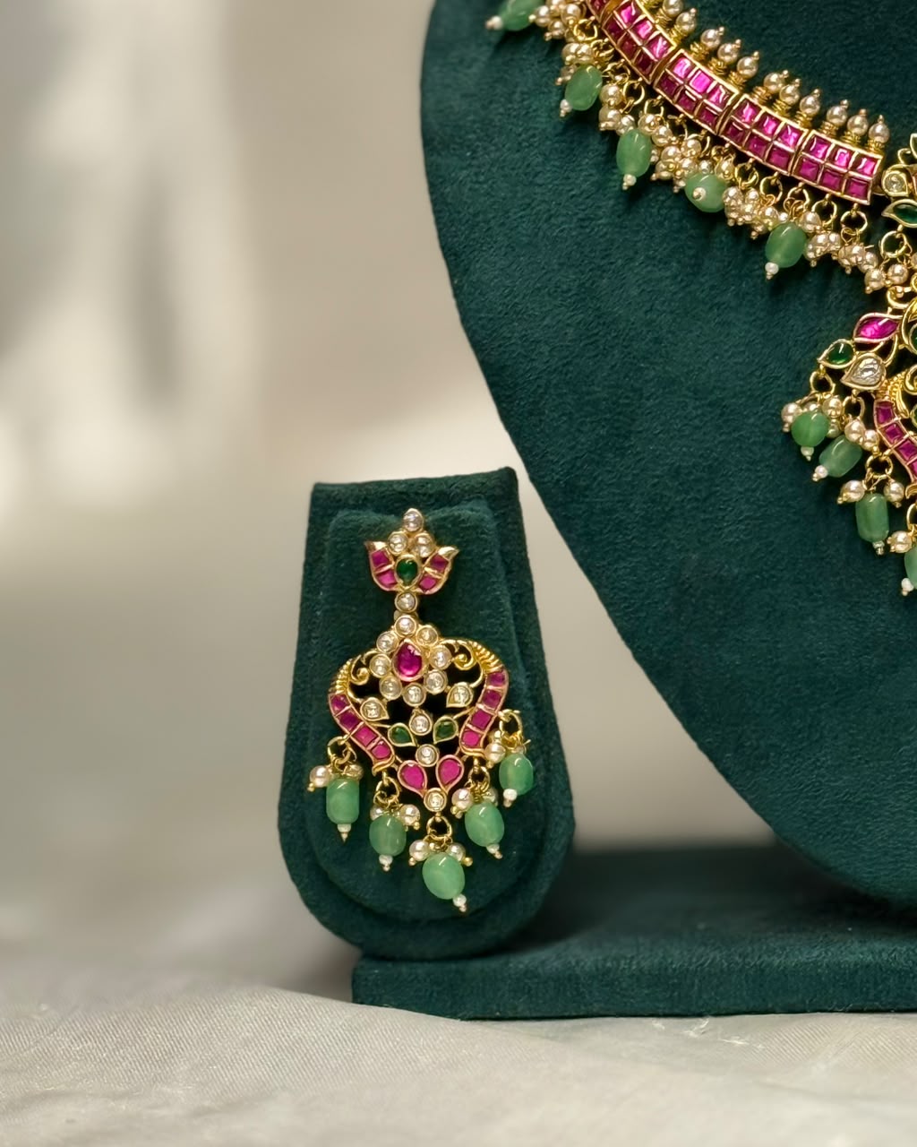Pink & Green Bridal Necklace Set | ONK324