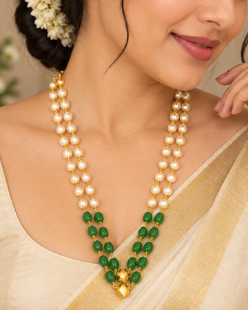 Green Bead Pearl Long Necklace | ONK331