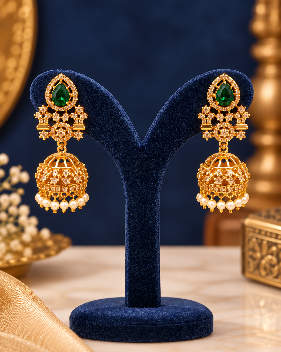 Ruby Red Pearl Jhumka Earrings | ONK334