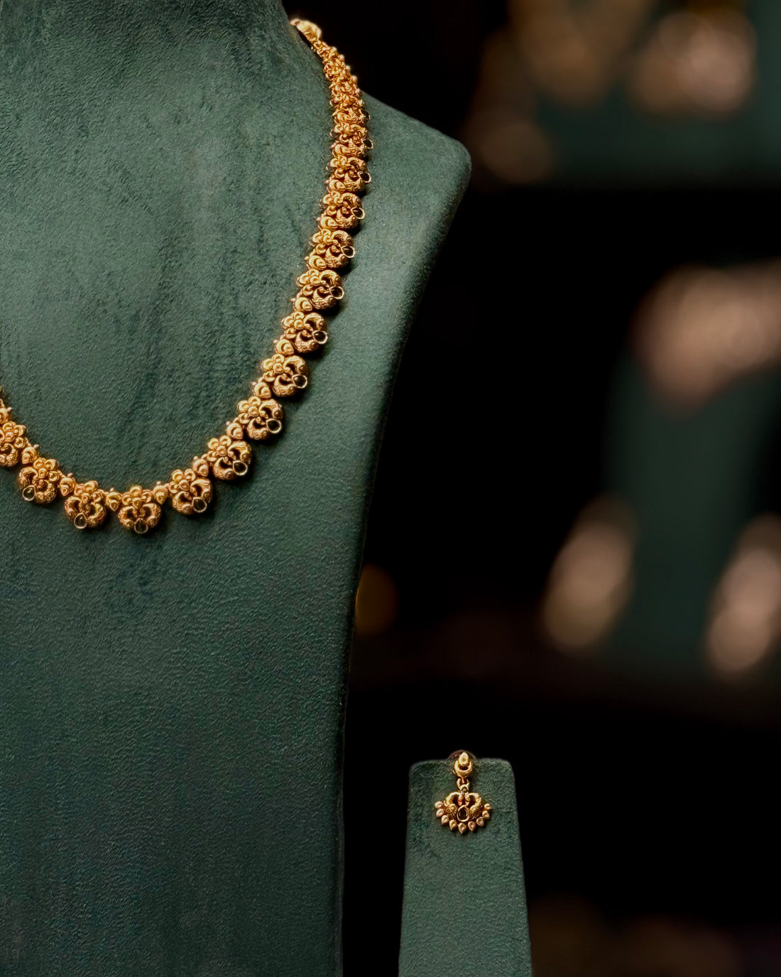 Antique Gold Floral Necklace Set with Matching Earrings | ONK341