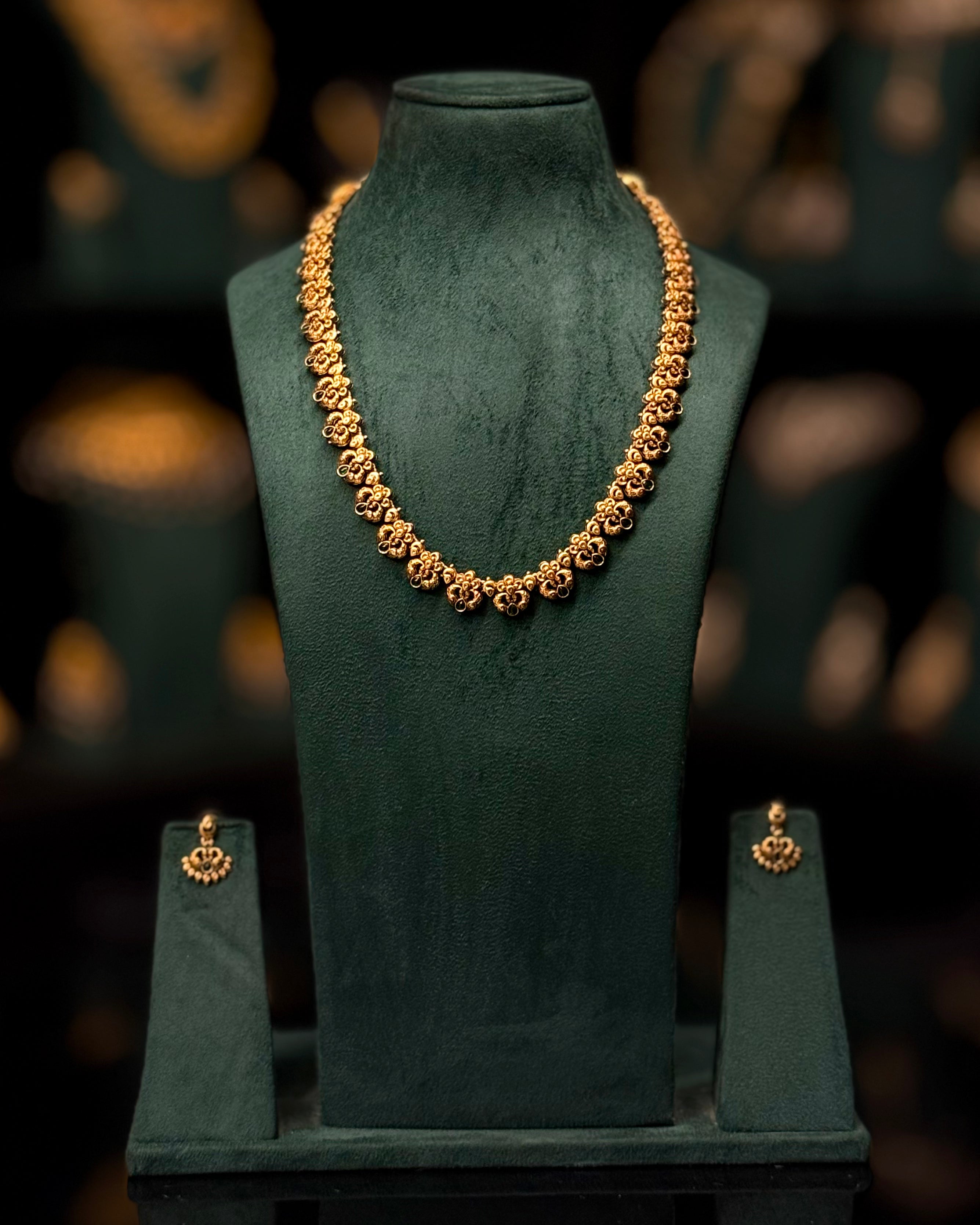 Antique Gold Floral Necklace Set with Matching Earrings | ONK341