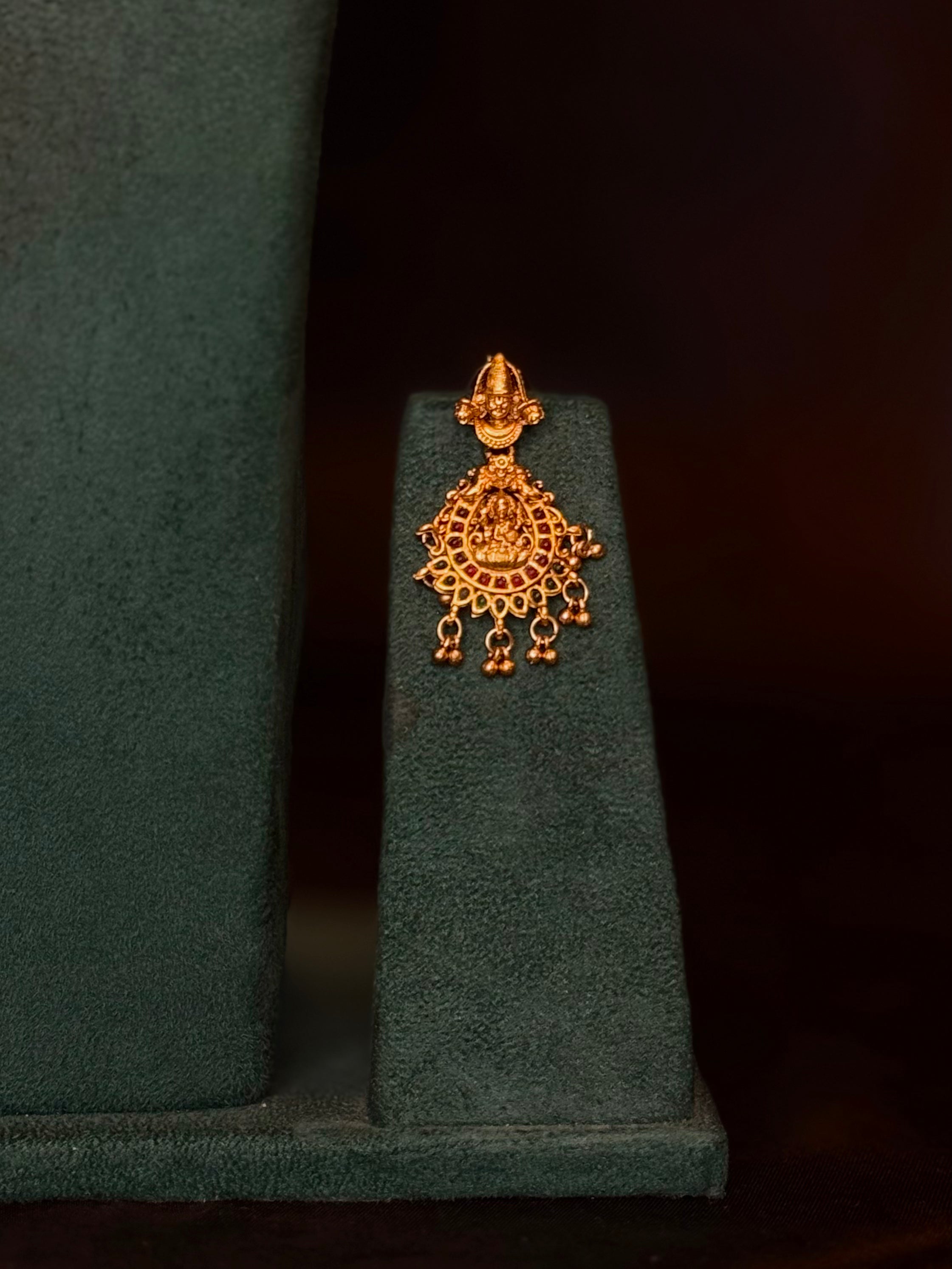 Antique Gold Temple Necklace Set with Lakshmi Pendant - Bridal Jewellery | ONK349