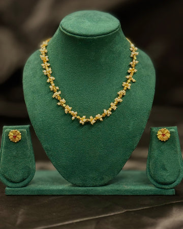 Elegant Gold Pearl Floral Necklace Set with Matching Earrings | ONK353