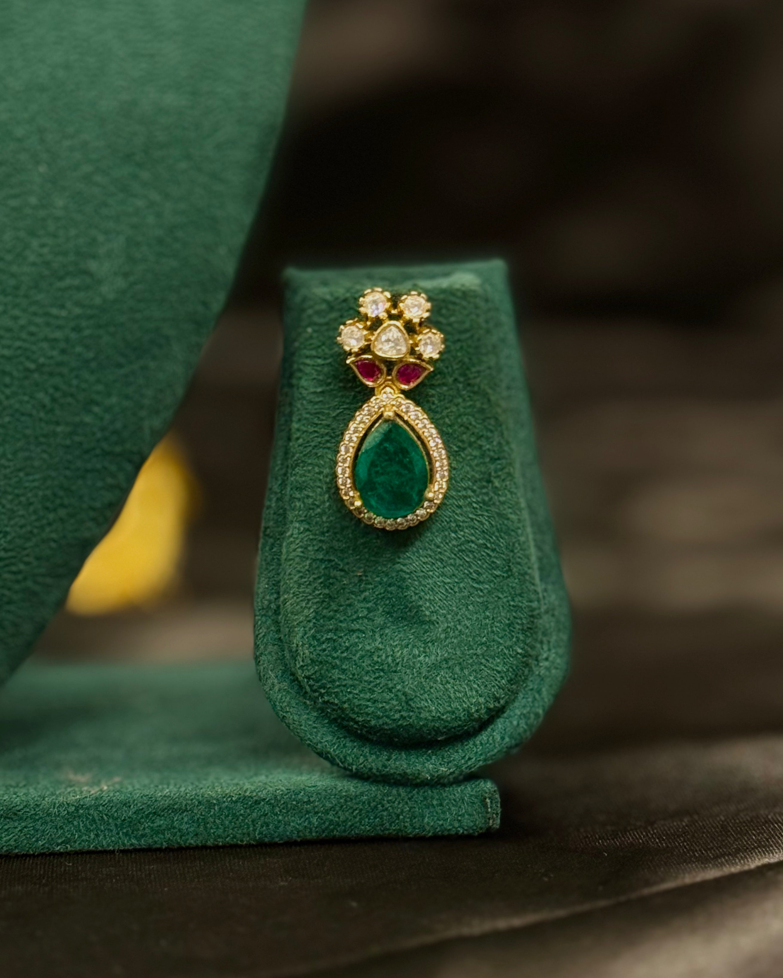 Gold Emerald & Ruby Necklace Set with Teardrop Pendant | ONK355