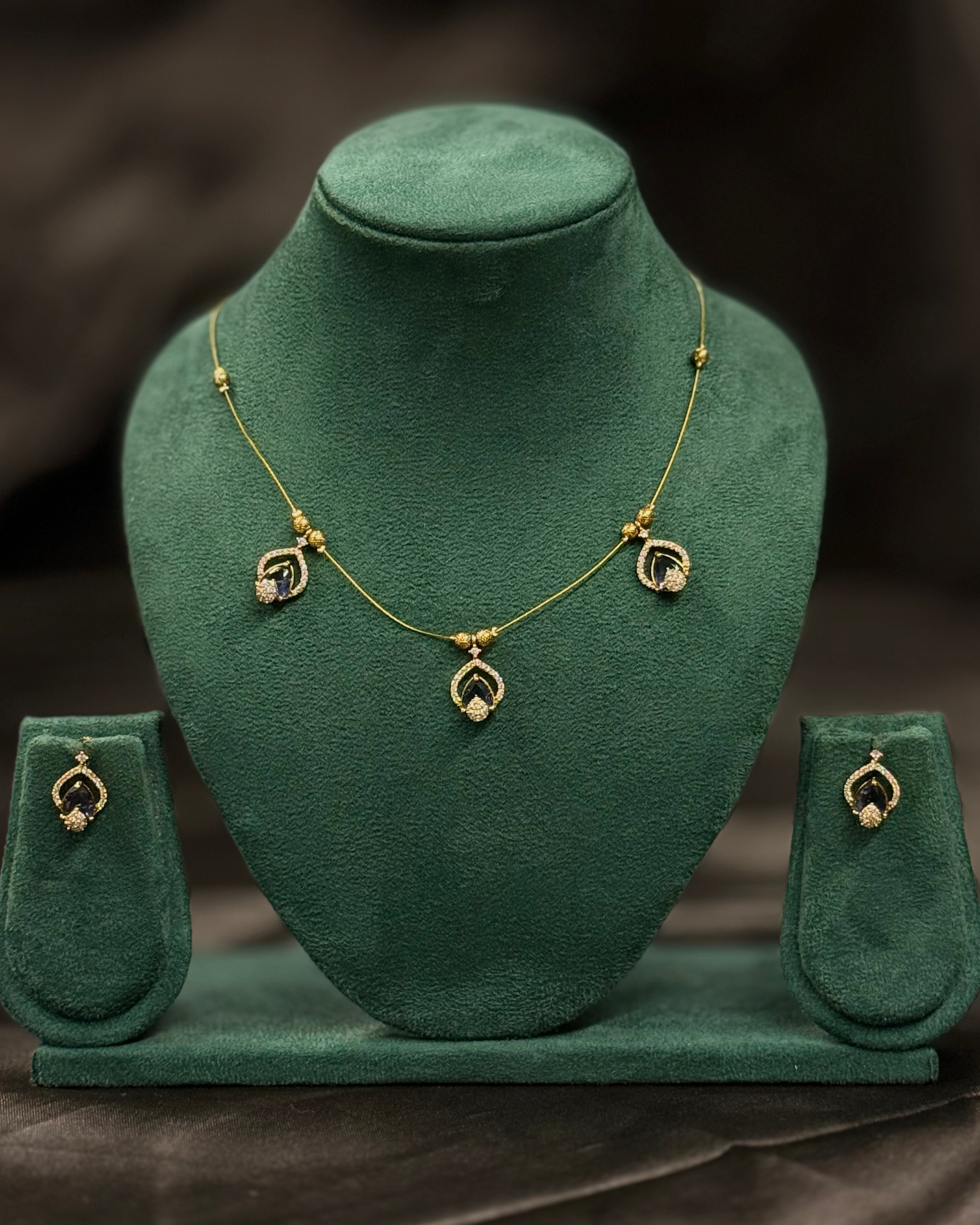 Elegant Gold  Pendant Necklace Set with Matching Earrings | ONK357