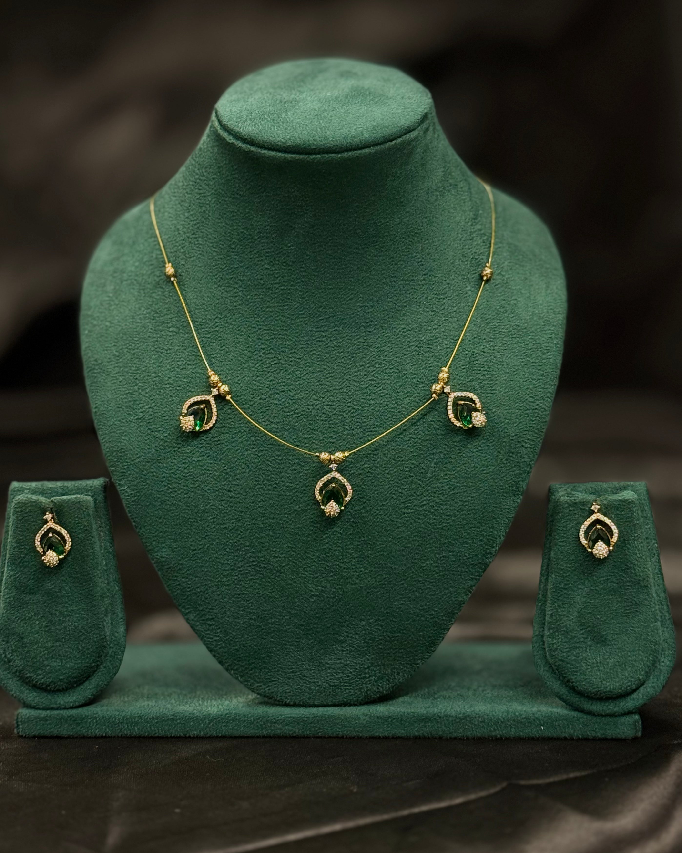 Elegant Gold  Pendant Necklace Set with Matching Earrings | ONK357