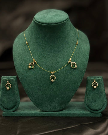 Elegant Gold  Pendant Necklace Set with Matching Earrings | ONK357