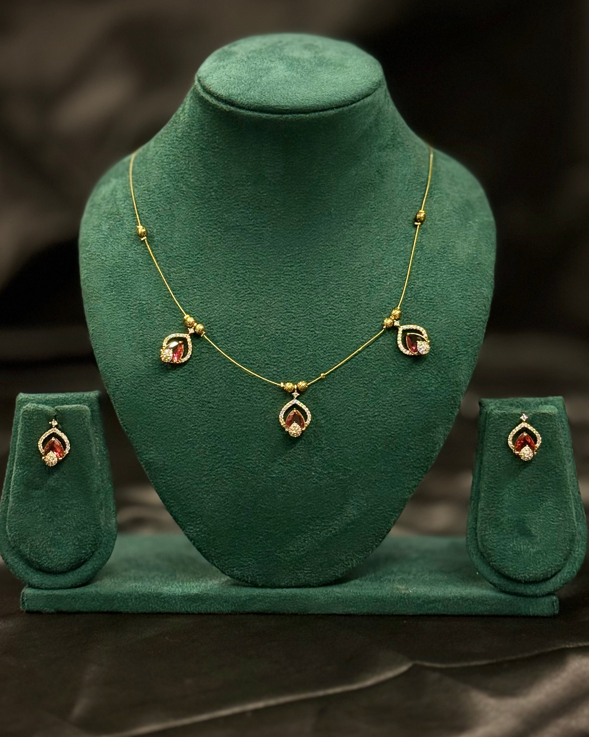 Elegant Gold  Pendant Necklace Set with Matching Earrings | ONK357