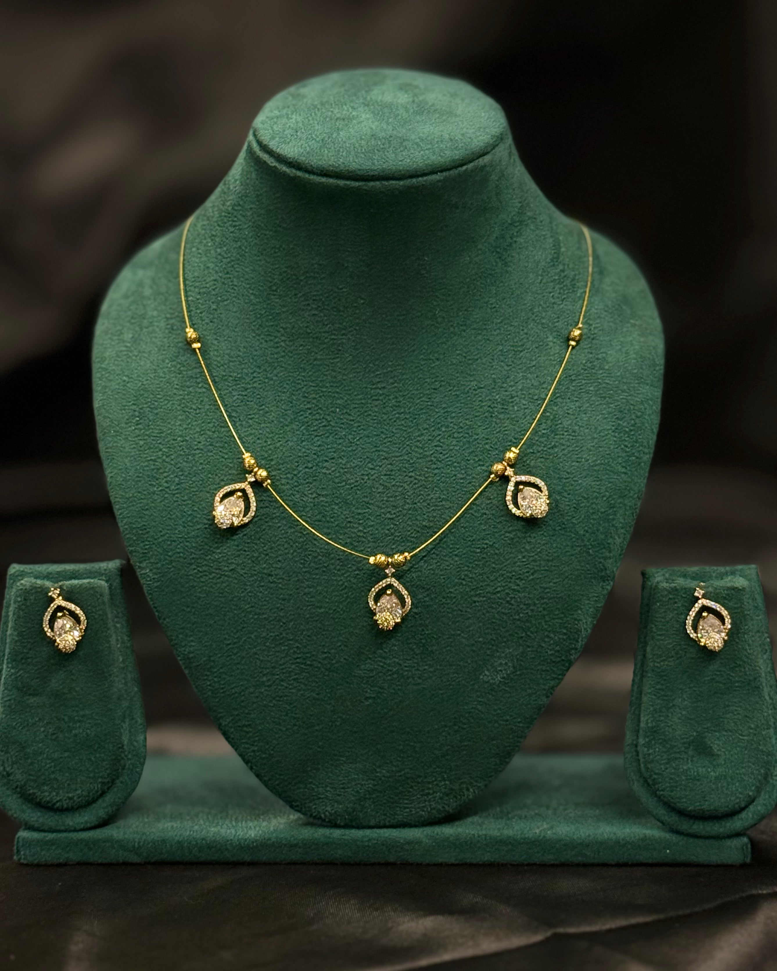 Elegant Gold  Pendant Necklace Set with Matching Earrings | ONK357