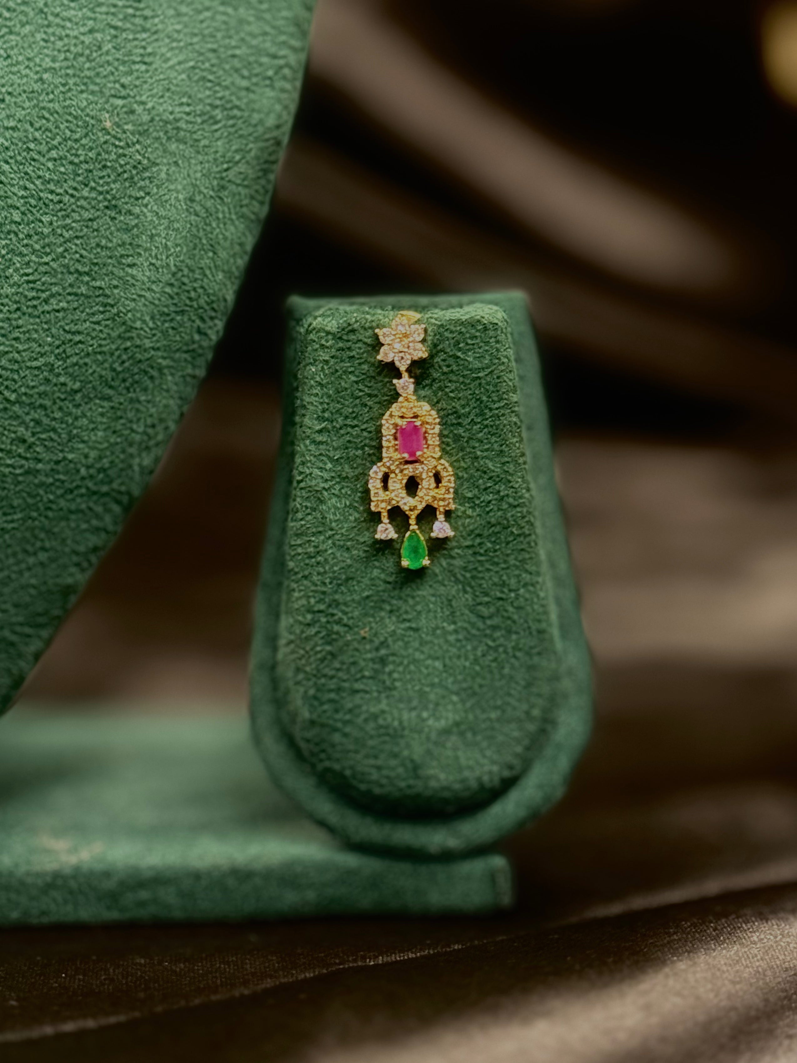Elegant Gold Floral Necklace Set with Pink Stones | ONK359