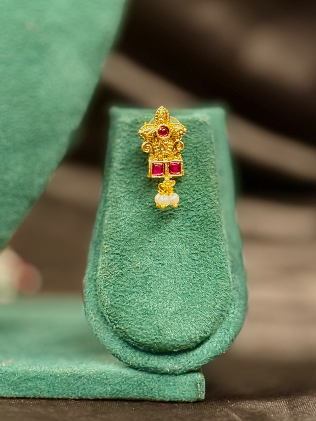 Traditional Gold Ruby Necklace Set with Pearl Drops | ONK360