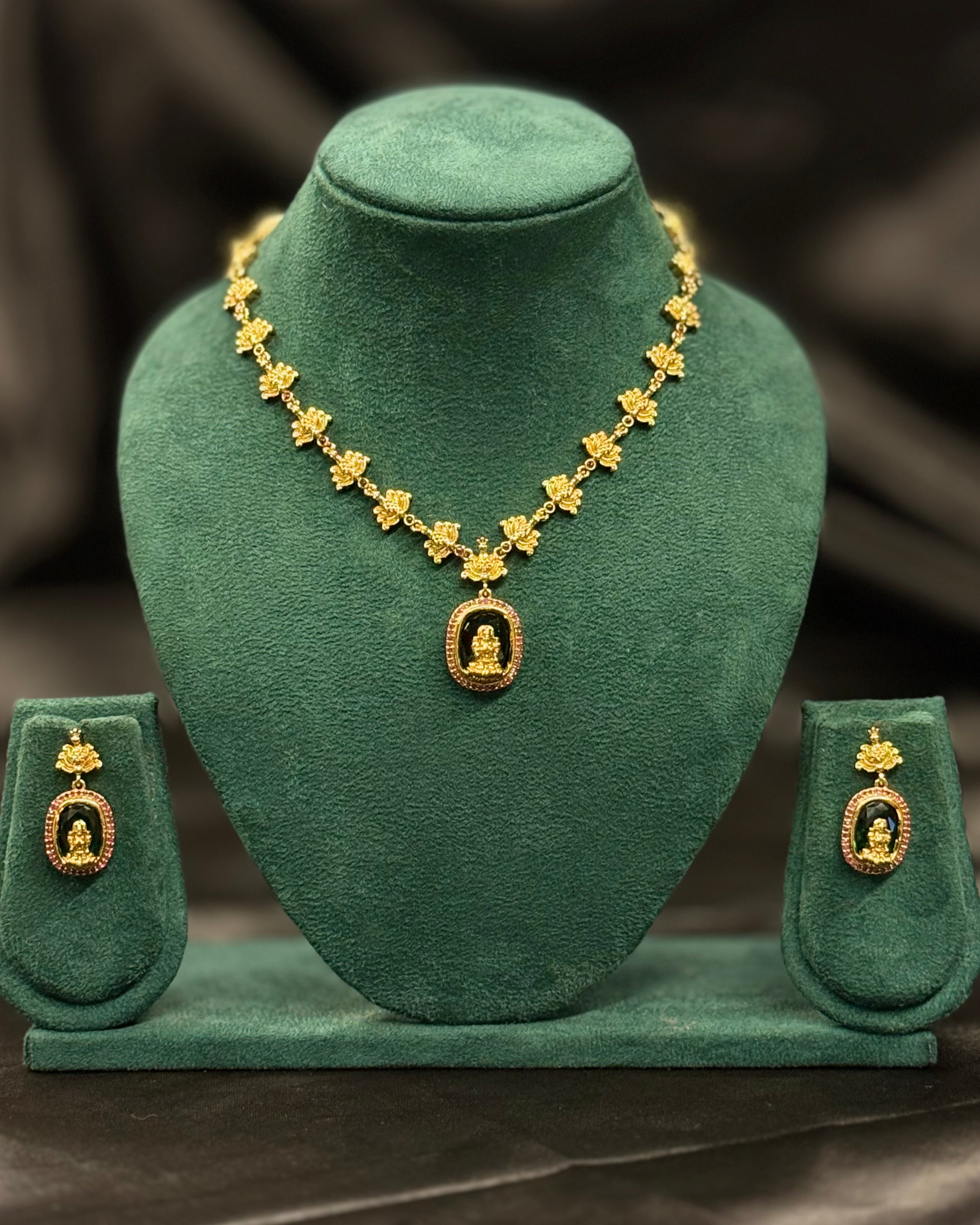 Traditional Lakshmi Gold Necklace Set with Matching Earrings | ONK363