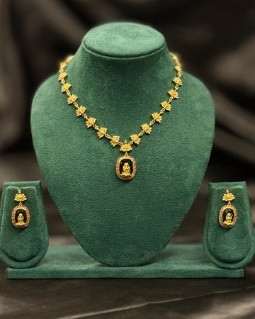 Traditional Lakshmi Gold Necklace Set with Matching Earrings | ONK363
