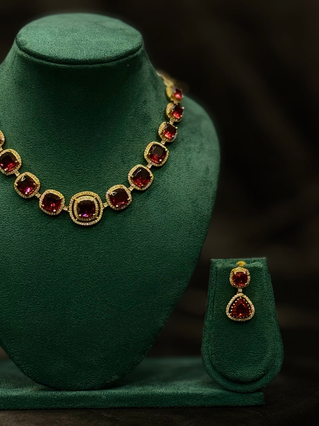 Ruby Stone Gold Plated Necklace Set with Matching Earrings | ONK372
