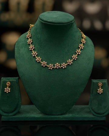 Elegant Gold Floral Necklace Set with Matching Earrings | ONK379