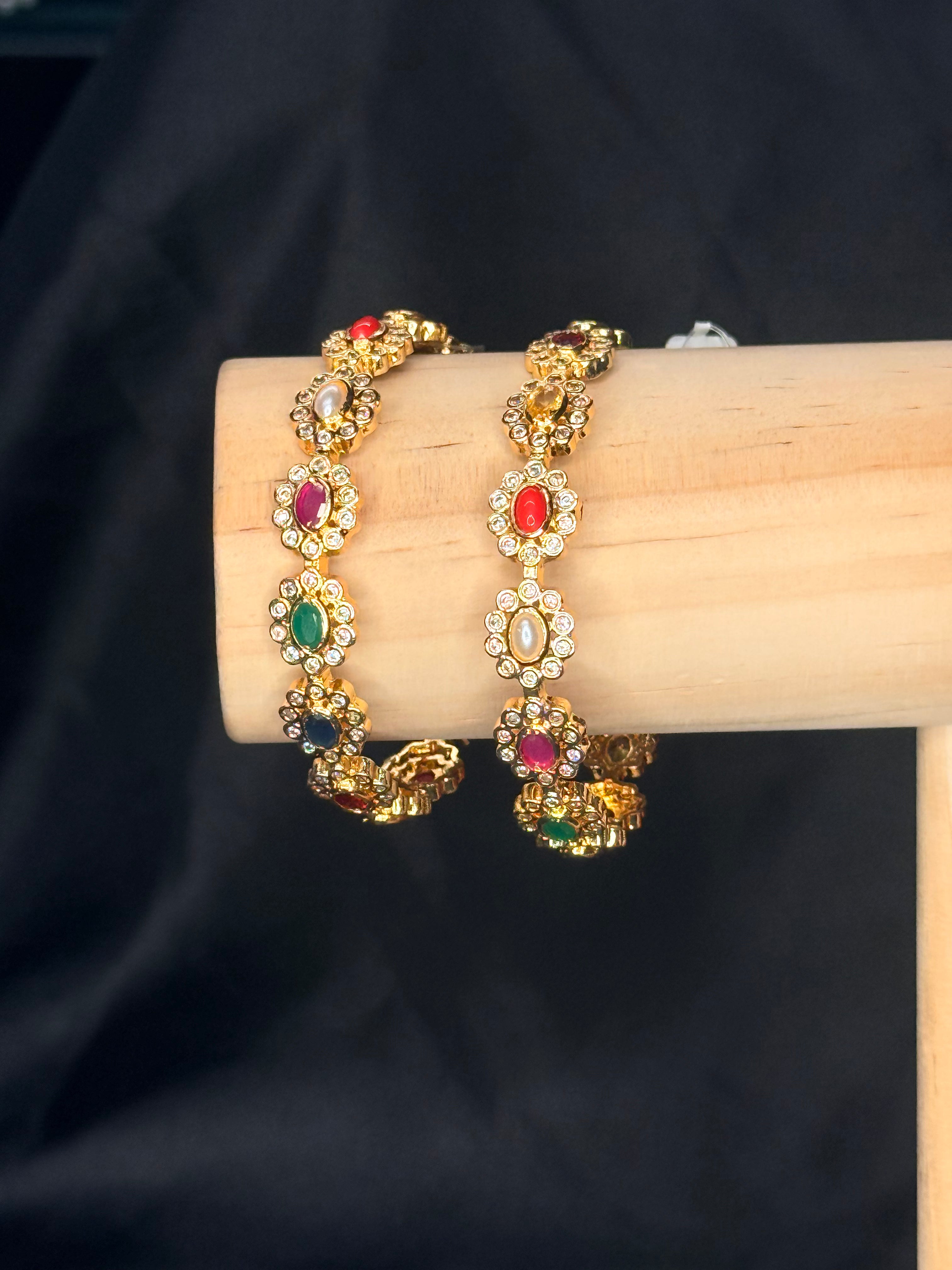 Multicolour Gold-Plated Stone Studded Traditional Bangle - 1 BANGLE | ONK380