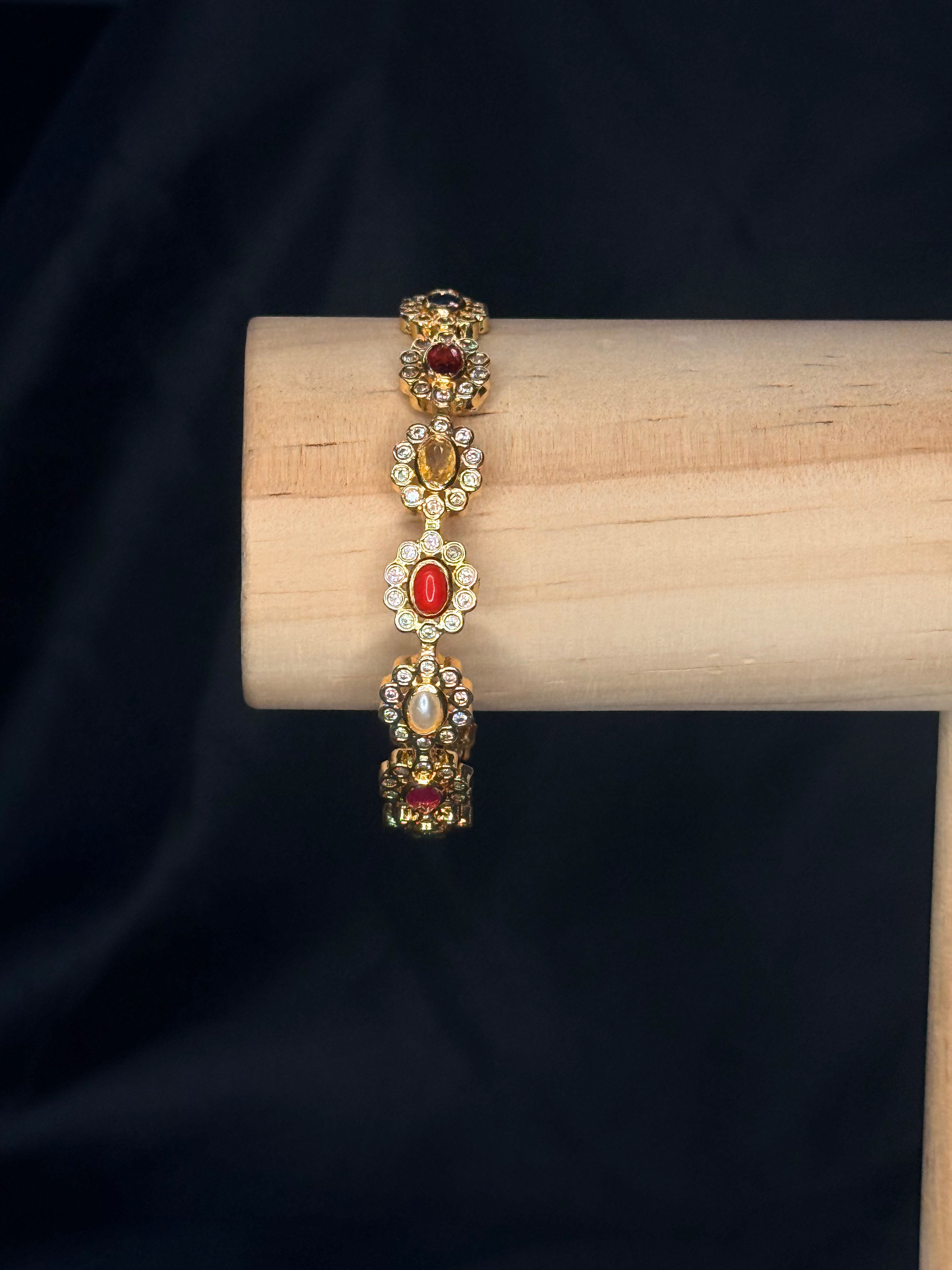 Multicolour Gold-Plated Stone Studded Traditional Bangle - 1 BANGLE | ONK380