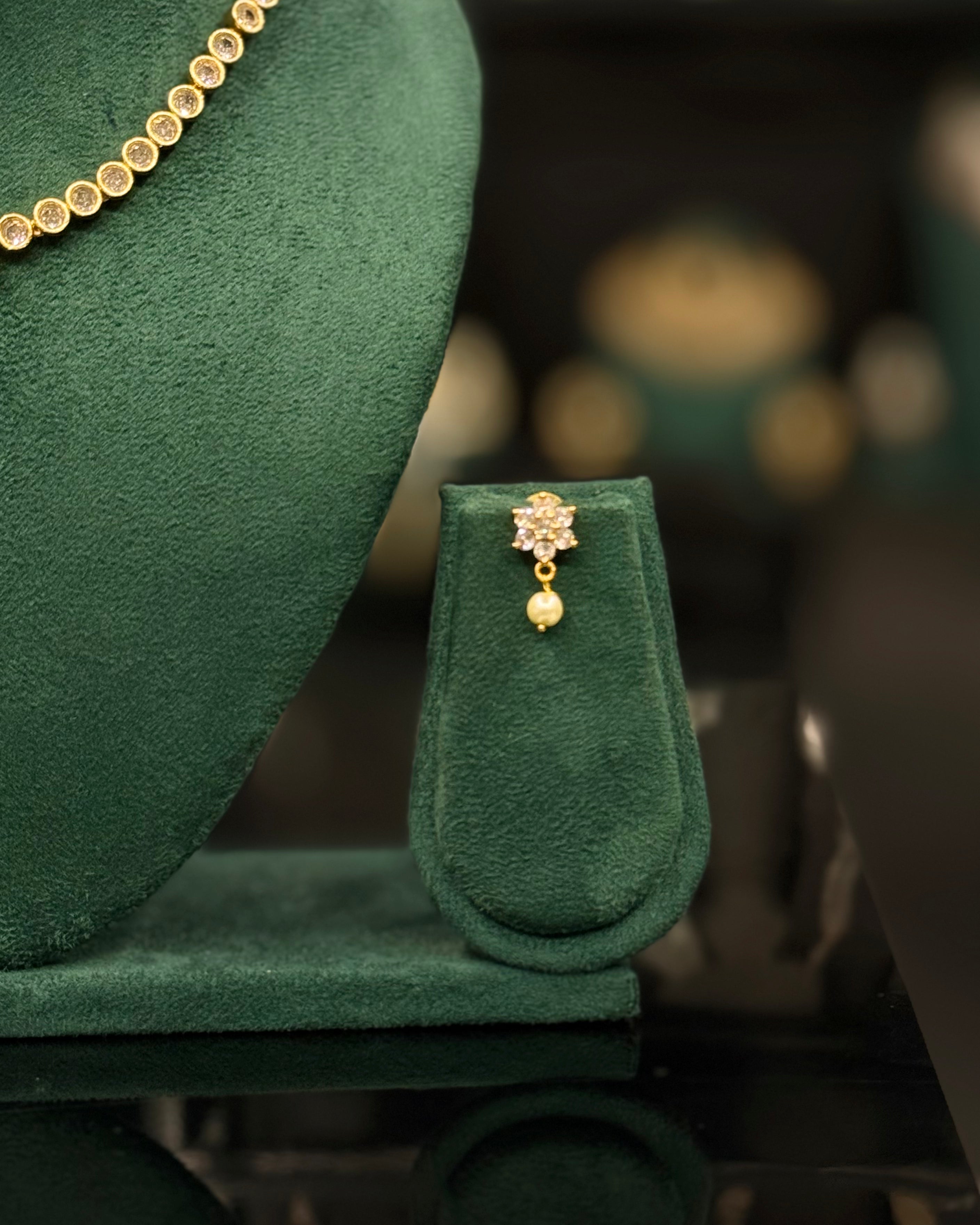 Elegant Gold Mini  Necklace Set with Ruby, Green & White Stone Options - Matching Earrings | ONK386