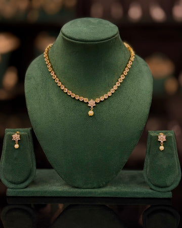 Elegant Gold Mini  Necklace Set with Ruby, Green & White Stone Options - Matching Earrings | ONK386