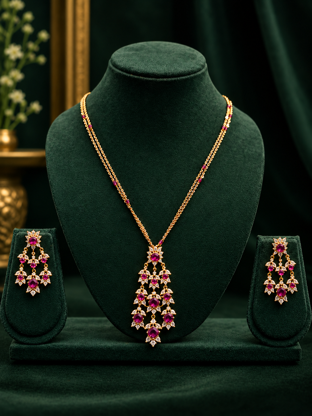 Stone Pendant Necklace Set With Matching Earrings | ONK389