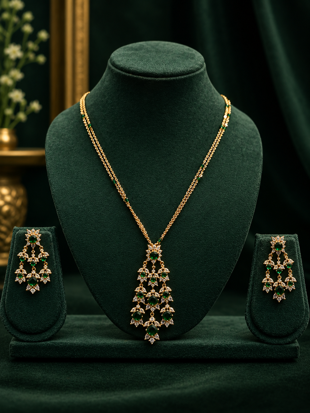 Stone Pendant Necklace Set With Matching Earrings | ONK389