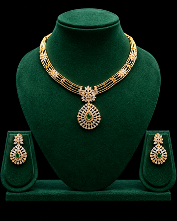 Gold-Tone Green Stone Necklace Set | ONK396