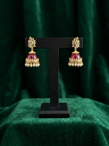 Stone-Changeable Gold-Tone Jhumka Earrings with Pearl Drops | ONK398