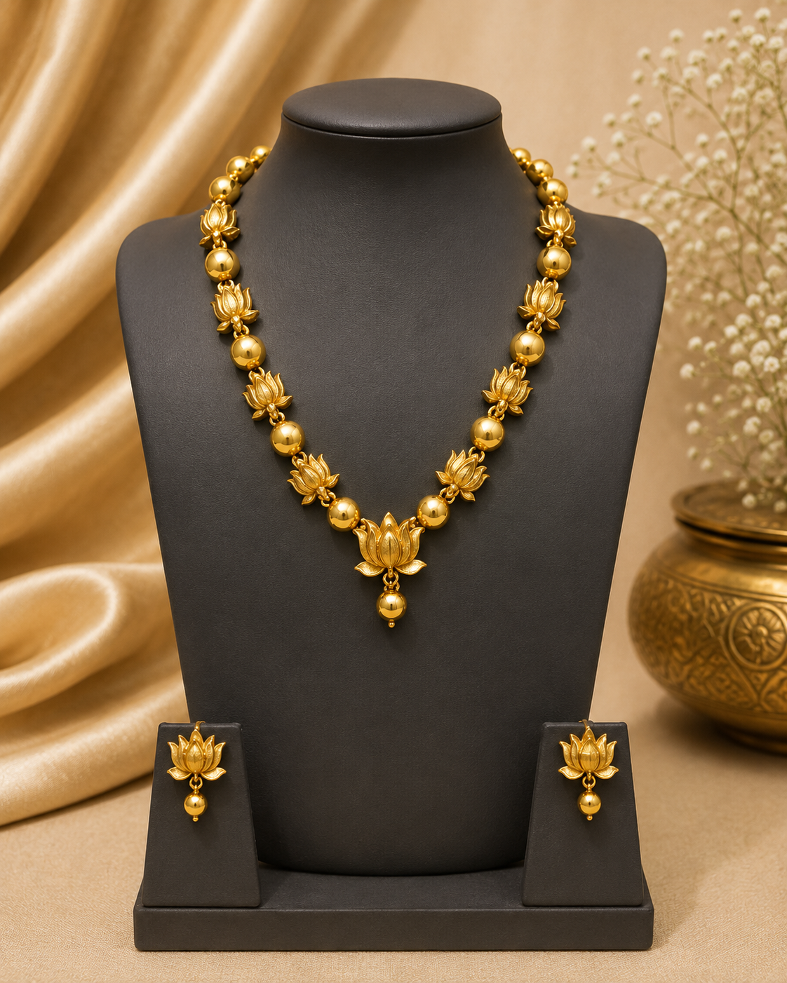 Antique Gold CZ Polki Square Nakshi Bead Long Opera Necklace Set | ONK46