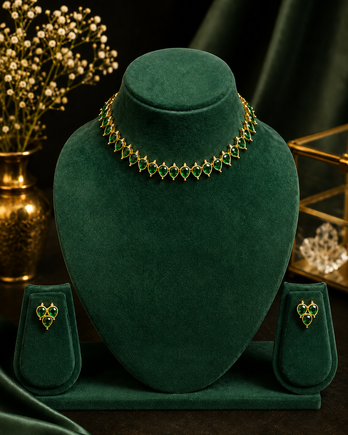 Ruby Emerald Teardrop Choker Set with Earrings | ONK52