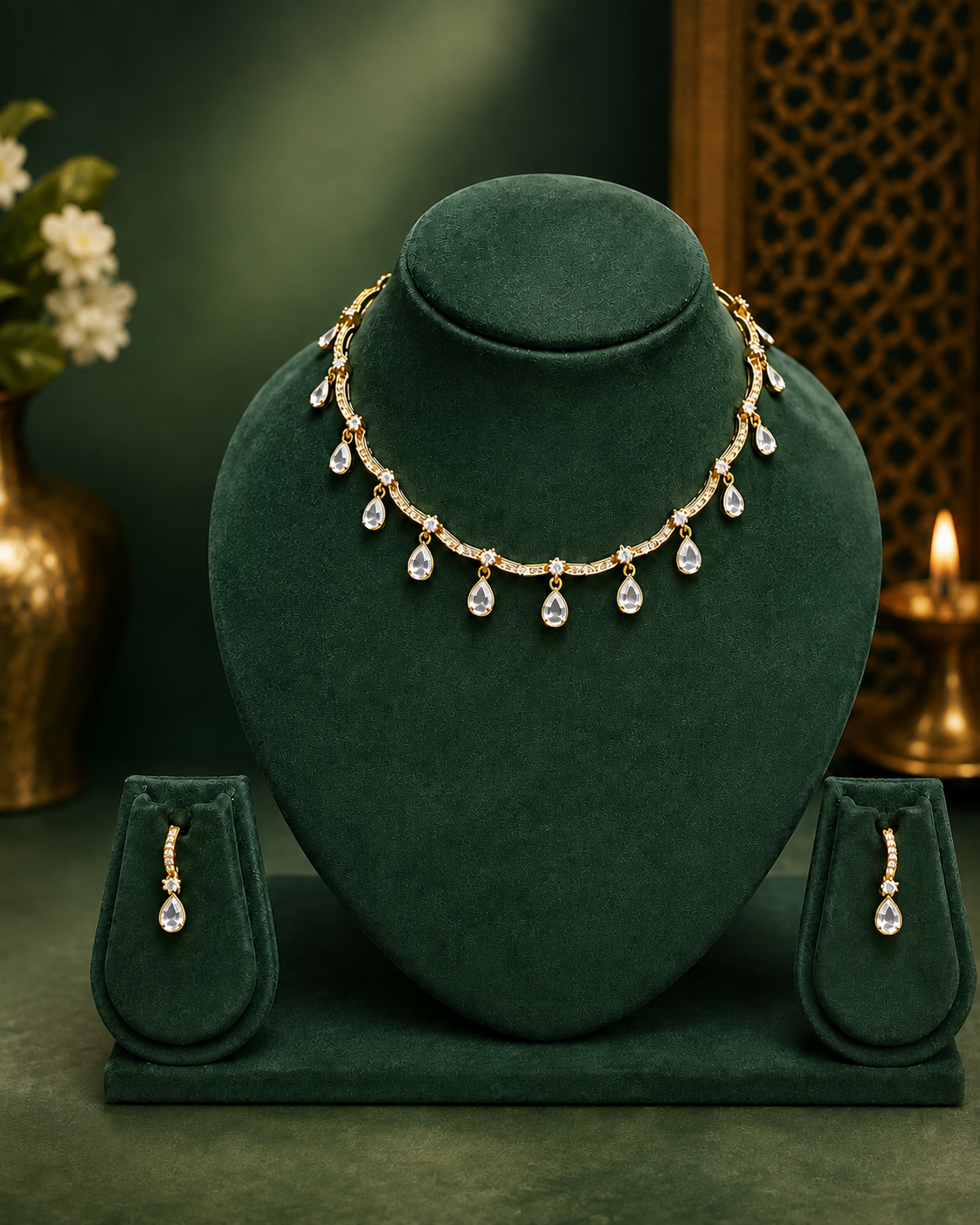 Teardrop Fringe Necklace Set with Drop Earrings | ONK54