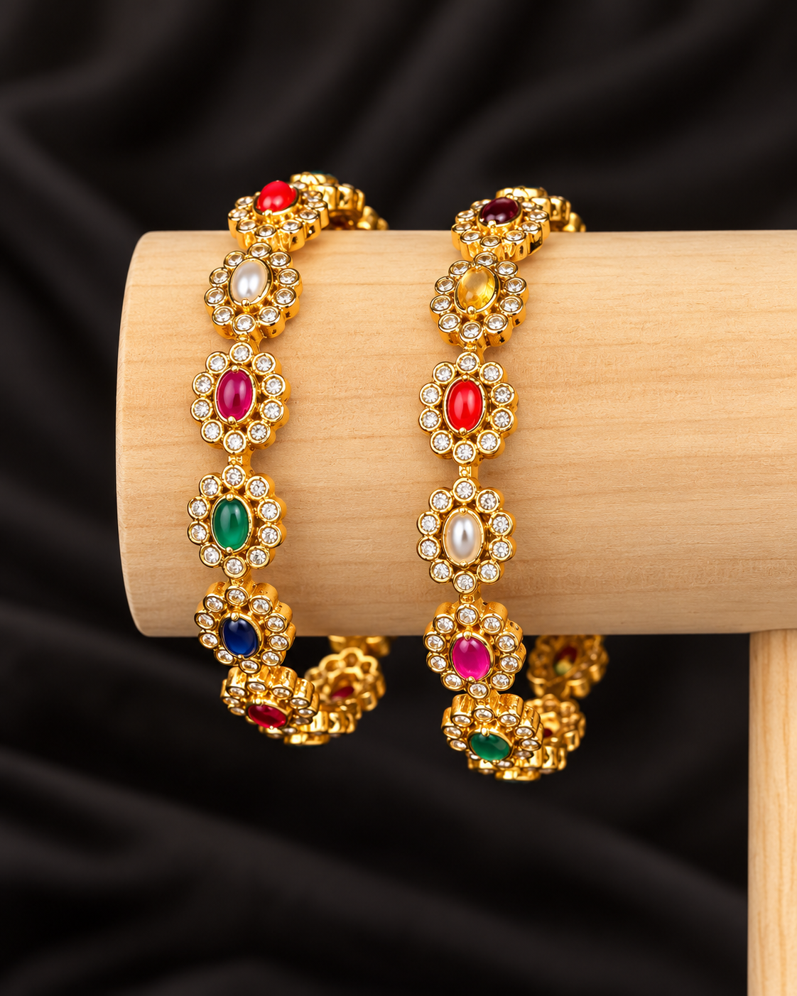 Multicolour Gold-Plated Stone Studded Traditional Bangle - 1 BANGLE | ONK380