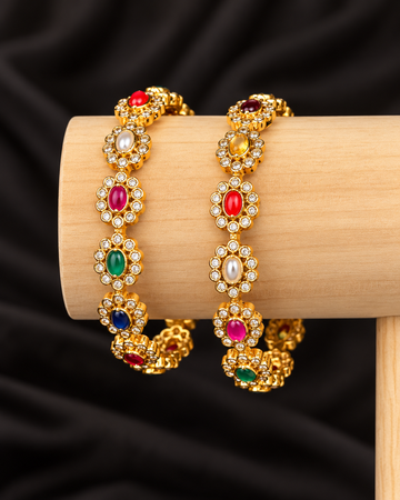 Multicolour Gold-Plated Stone Studded Traditional Bangle - 1 BANGLE | ONK380