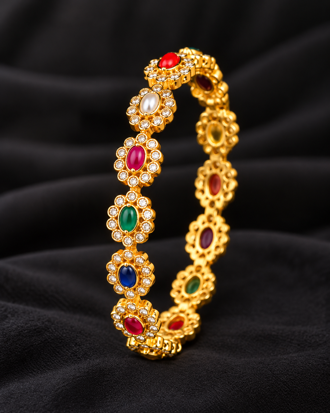 Multicolour Gold-Plated Stone Studded Traditional Bangle - 1 BANGLE | ONK380