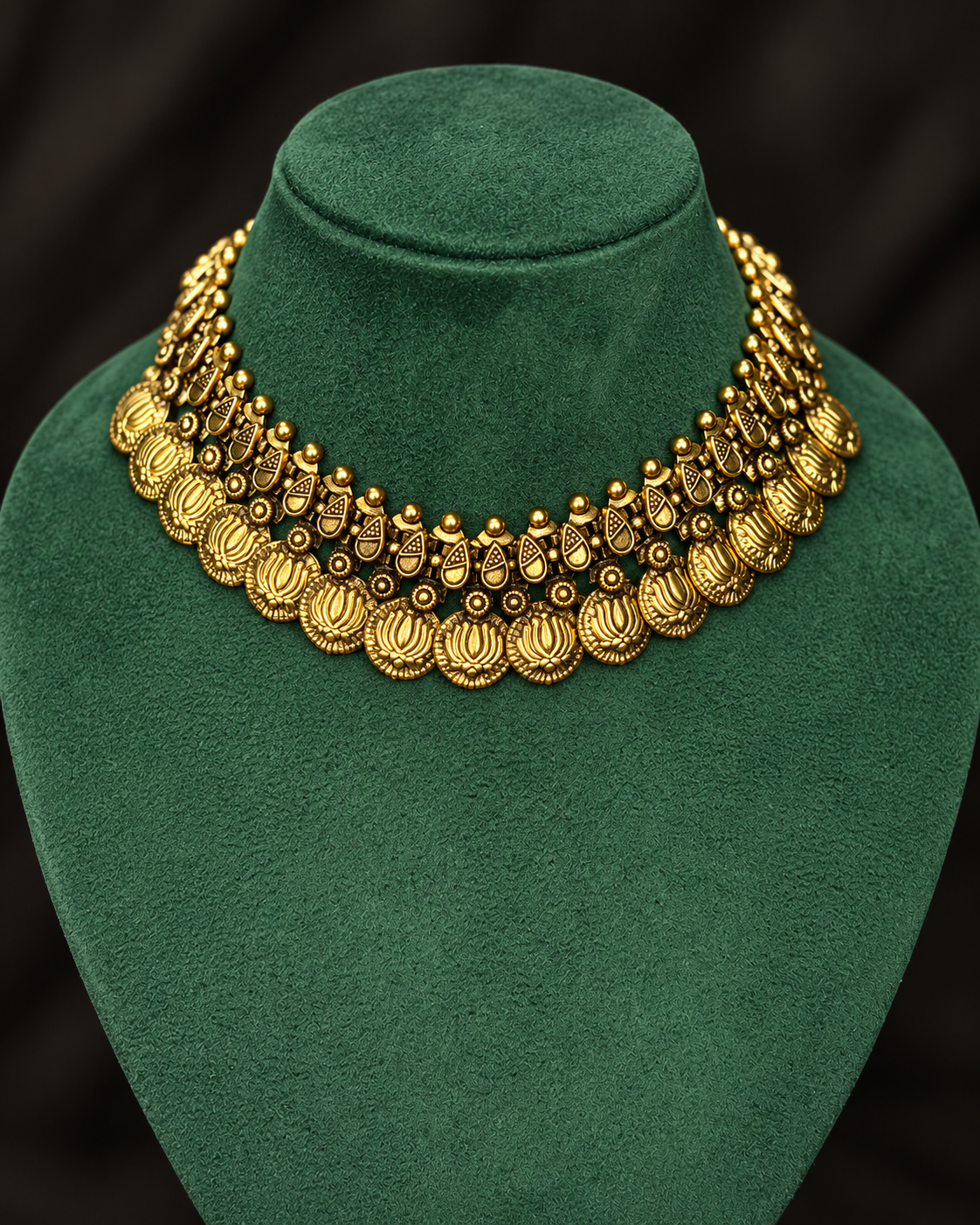 Oxidized Gold Temple Necklace - Traditional Ethnic Jewellery | THV163