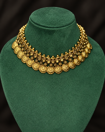 Oxidized Gold Temple Necklace - Traditional Ethnic Jewellery | THV163