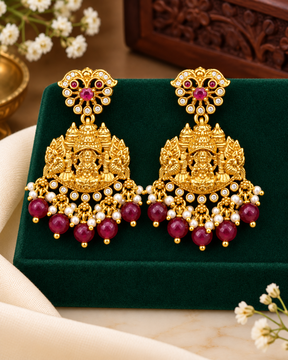 Antique Lakshmi Maroon Necklace Set - P1 | ONK293