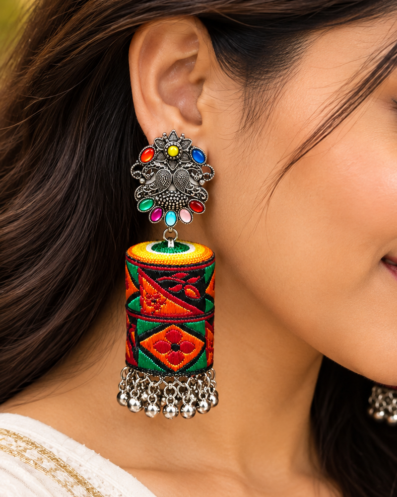 Colourful Fabric Oxidized Earrings - P1 | L22487