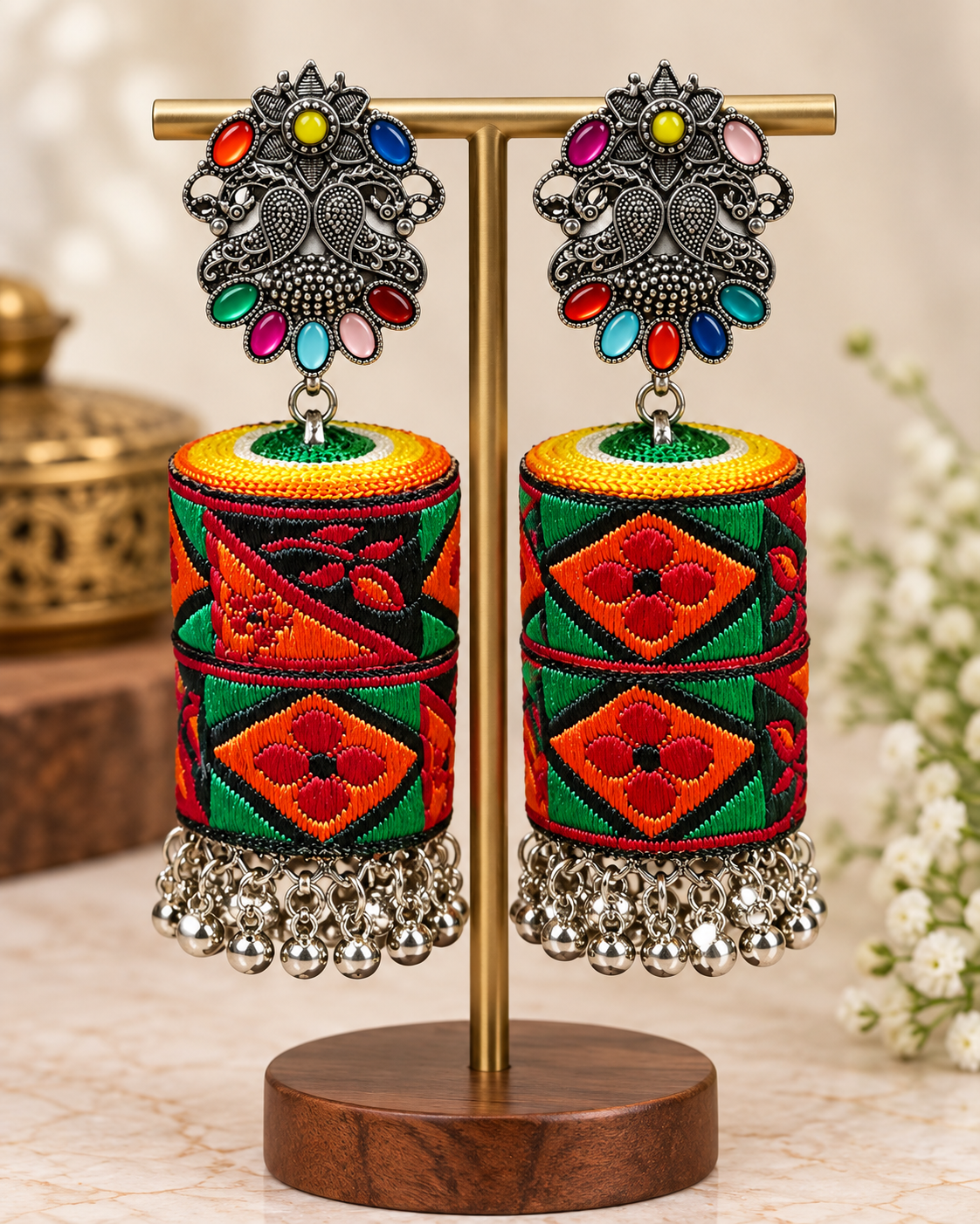Colourful Fabric Oxidized Earrings - P1 | L22487