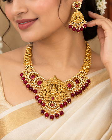 Antique Lakshmi Maroon Necklace Set - P1 | ONK293