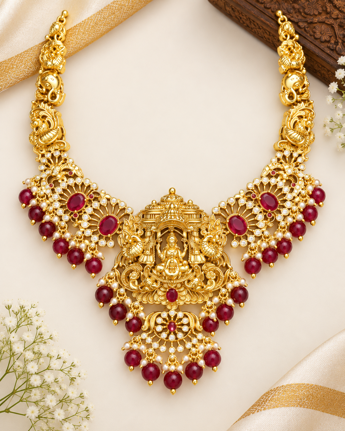 Antique Lakshmi Maroon Necklace Set - P1 | ONK293