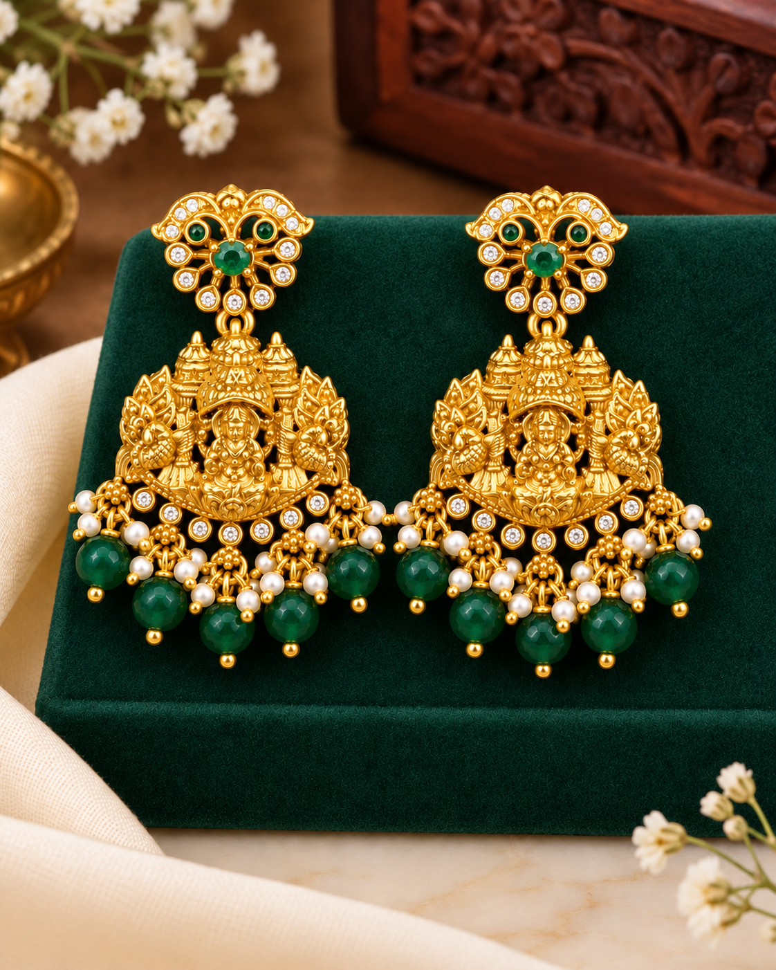 Antique Lakshmi Green Necklace Set - P2 | ONK293