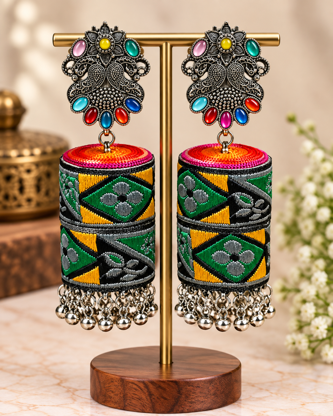 Colourful Fabric Oxidized Earrings - P2 | L22487