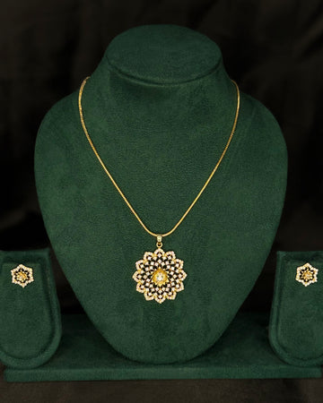 Elegant Rolled Gold Floral Pendant Necklace Set with Matching Earrings | PJV80